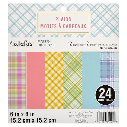 12 Pack: Plaids Paper Pad by Recollections™, 6" x 6"